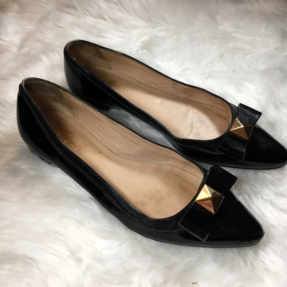 kate spade Shoes - Kate Spade Black Patent Leather Gold Bow Flats